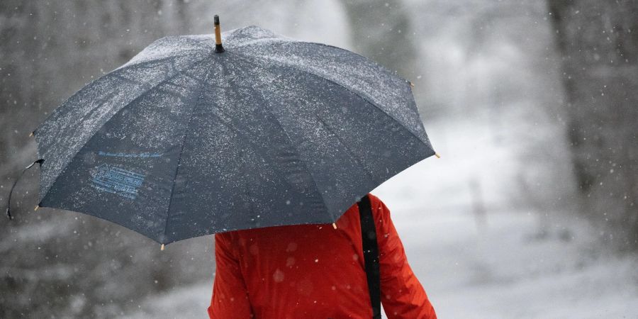 Eine Frau geht mit Regenschirm durch den Schnee. Stellenweise kann es in den kommenden Tagen in Deutschland wieder schneien.