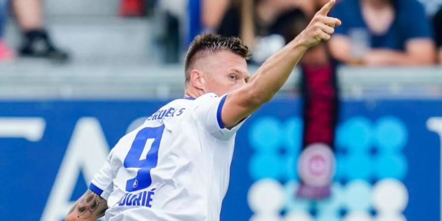 Marvin Pourie erzielte Karlsruhes Führungstreffer. Foto: Uwe Anspach