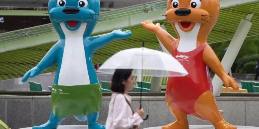 Zwei Otter sind die Maskottchen der Schwimm-WM im südkoreanischen Gwangju. Foto: Bernd Thissen