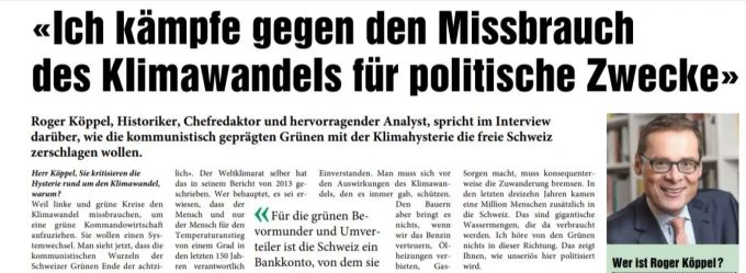Roger Köppel gibt der SVP in ihrem Extrablatt ein Interview. SVP