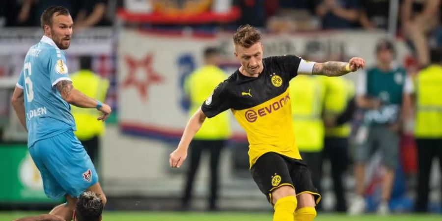 Marco Reus (r) traf für den BVB zur 1:0-Führung. Foto: Marius Becker