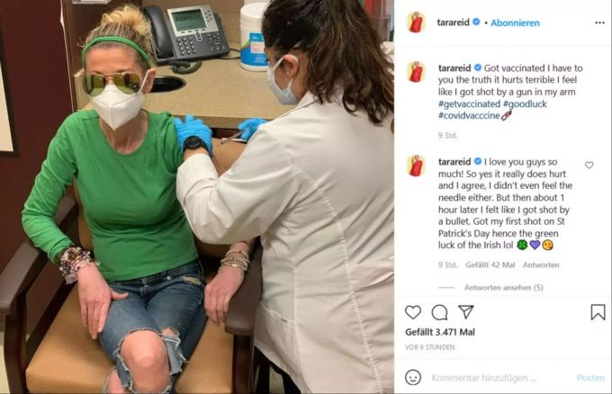 Tara Reid teilt ihre Corona-Impfung mit ihren Instagram-Followern. tara reid