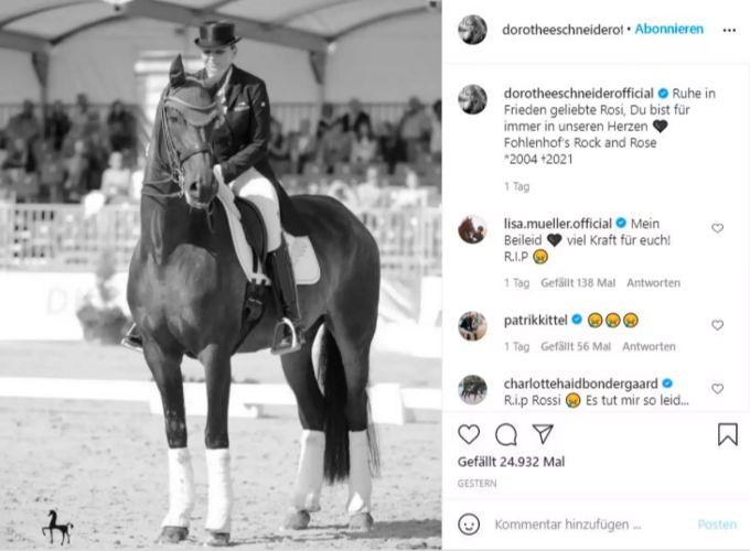 Auf ihrem Instagram-Profil nimmt die Deutsche Abschied von Rosi. Dressurreiten