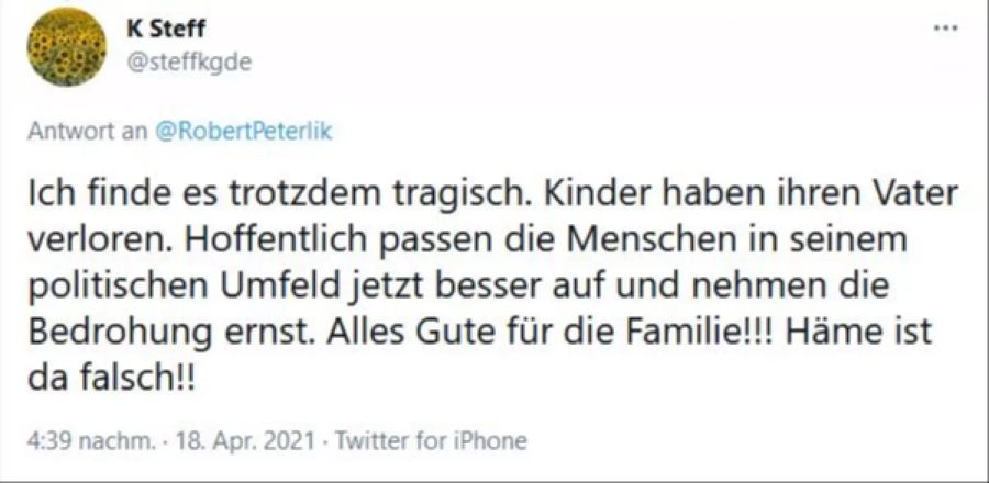 Einige zeigen nach Robert Peterliks Tod auch Mitleid.