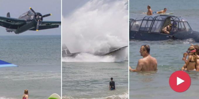 Staunen in Florida - Torpedo-Bomber mit Notlandung vor Bade-Strand!