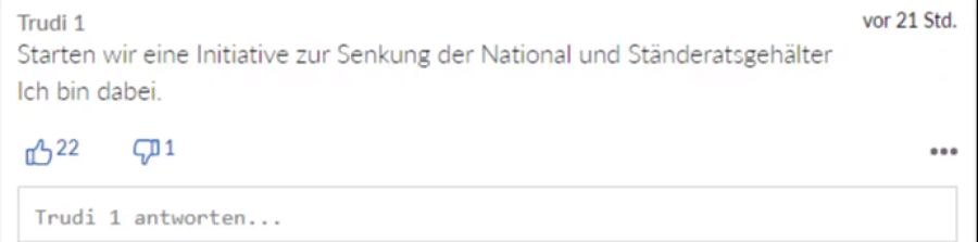 Trudi würde am liebsten eine Initiative zur Senkung der National- und Ständeratsgehälter starten.