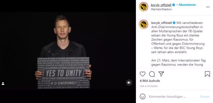 YB-Captain Fabian Lustenberger wird am Sonntag gegen den FCZ mit Regenbogen-Captainbinde auflaufen. BSC Young Boys