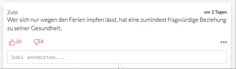 Dieser Leser kann nicht nachvollziehen, warum man sich wegen etwas wie Ferien impft. Schliesslich steht die Immunität gegen das Coronavirus im Vordergrund.