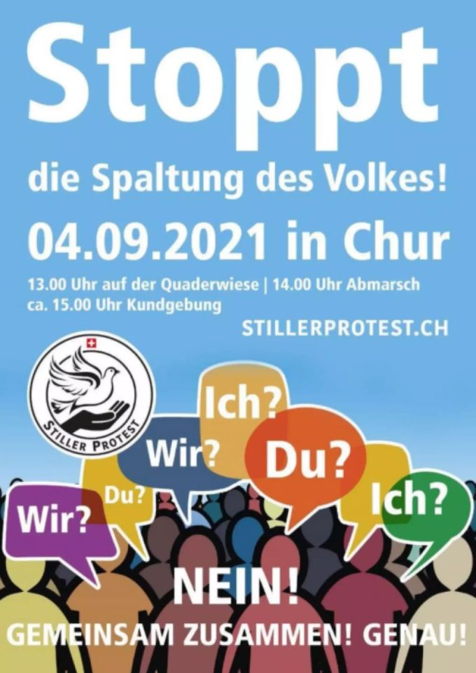 Der Verein «Stiller Protest» plant am 4. September 2021 in Chur eine Demonstration gegen die Massnahmen zum das Coronavirus. Stiller Protest Chur