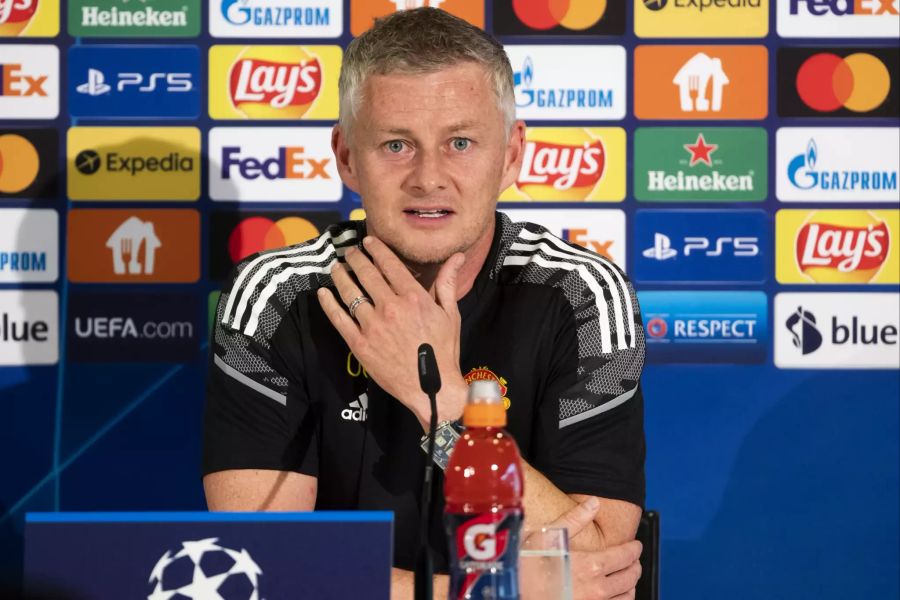 ManUtd-Trainer Ole Gunnar Solskjar an der Pressekonferenz vor dem Spiel gegen YB.