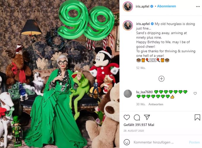 Iris Apfel an ihrem 99. Geburtstag Iris Apfel