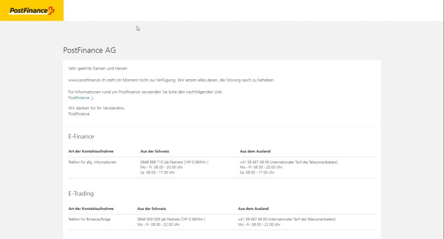 postfinance Website