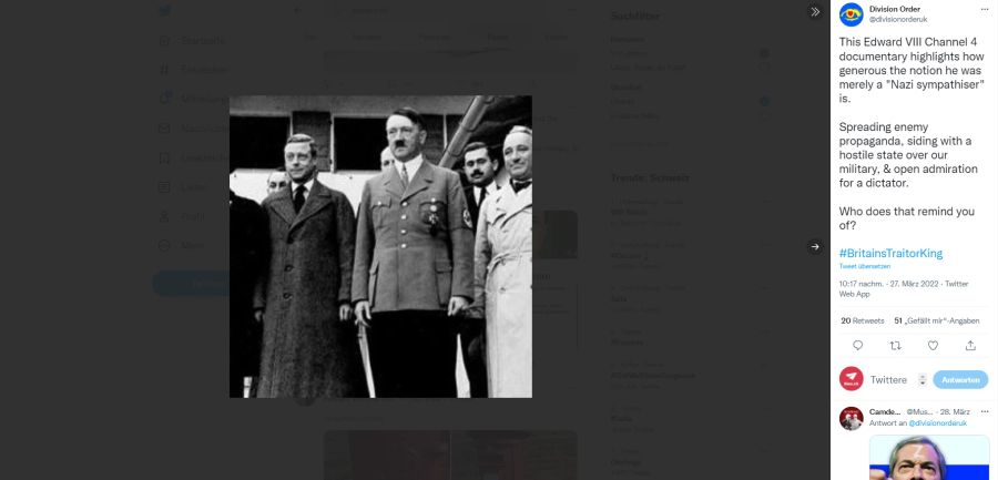 Edward VIII. soll Hitler befohlen haben, England zu zerbomben.
