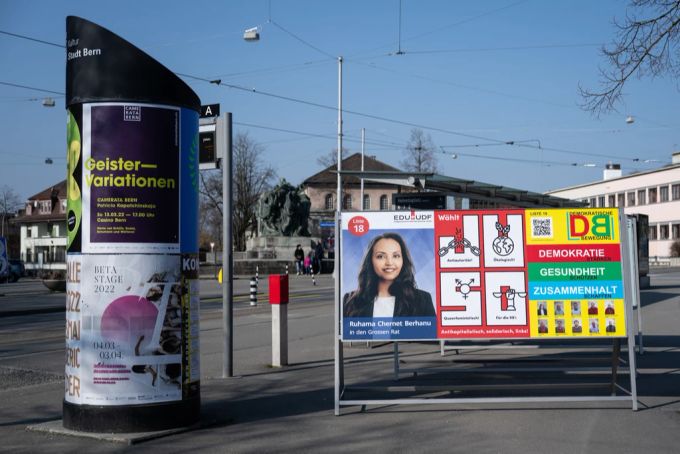 Wahlplakate für den Berner Grossrat in der Stadt Bern. Grossrat Wahlen Bern