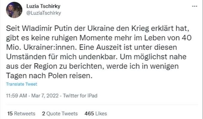 Tschirky will von Polen aus über den Ukraine-Krieg berichten. Tschirky