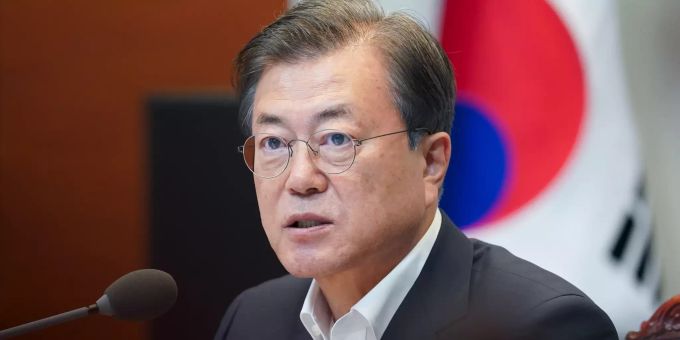 Südkoreas Präsident Moon Jae In spricht an einer Konferenz in Seoul. Südkoreas Präsident Moon Jae In