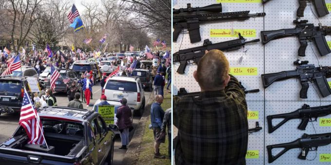 Trump-Anhänger demonstrieren - teils bewaffnet - gegen den Lockdown. coronavirus
