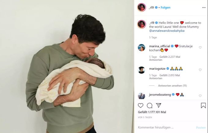 Vor wenigen Tagen wurde der Bayern-Star erneut Vater einer Tochter. Robert Lewandowski