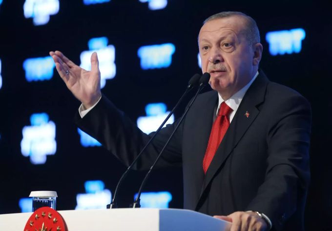 Der türkische Präsident Recep Tayyip Erdogan spricht auf einem vom türkischen Sender TRT World organisierten Forum. Erdogan