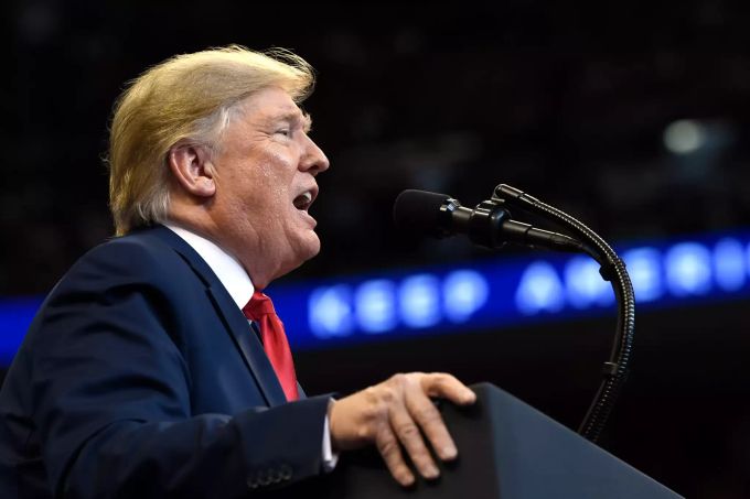 Donald Trump, Präsident der USA, spricht bei einer Wahlkampfveranstaltung. US-Präsident Trump