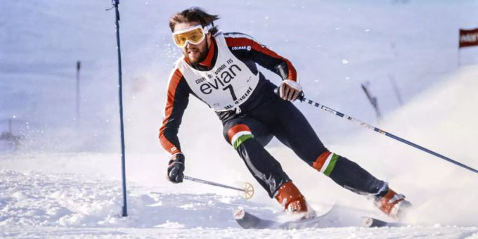 Der Italiener Piero Gros gewann den Riesenslalom Adelboden 1975 (hier eine Aufnahme aus Val d'Isère, 1974). Adelboden Ski Weltcup Gros