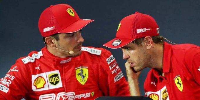 Teamkollegen und Konkurrenten zugleich: Charles Leclerc (l) und Sebastian Vettel. Foto: Yong Teck Lim/dpa Teamkollegen und Konkurrenten zugleich: Charles Leclerc (l) und Sebastian Vettel. Foto: Yong Teck Lim/dpa