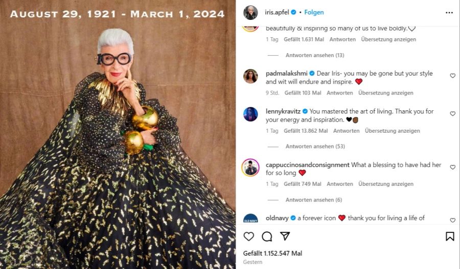 Iris Apfel gestorben