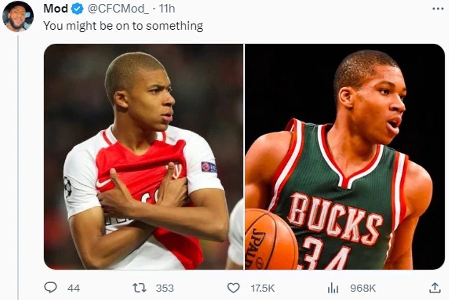 Giannis Antetokounmpo sagt: «Ich sehe aus wie Mbappé». Mit alten Bildern versuchen die Fans Ähnlichkeiten aufzuzeigen.