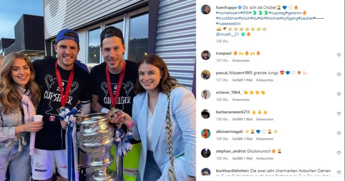 Pascal Schürpf und Marius Müller feiern mit ihren Liebsten den Triumph im Schweizer Cup. Pascal Schürpf FC Luzern