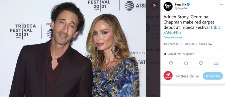 Adrien Brody und Georgina Chapman turteln auf dem roten Teppich.