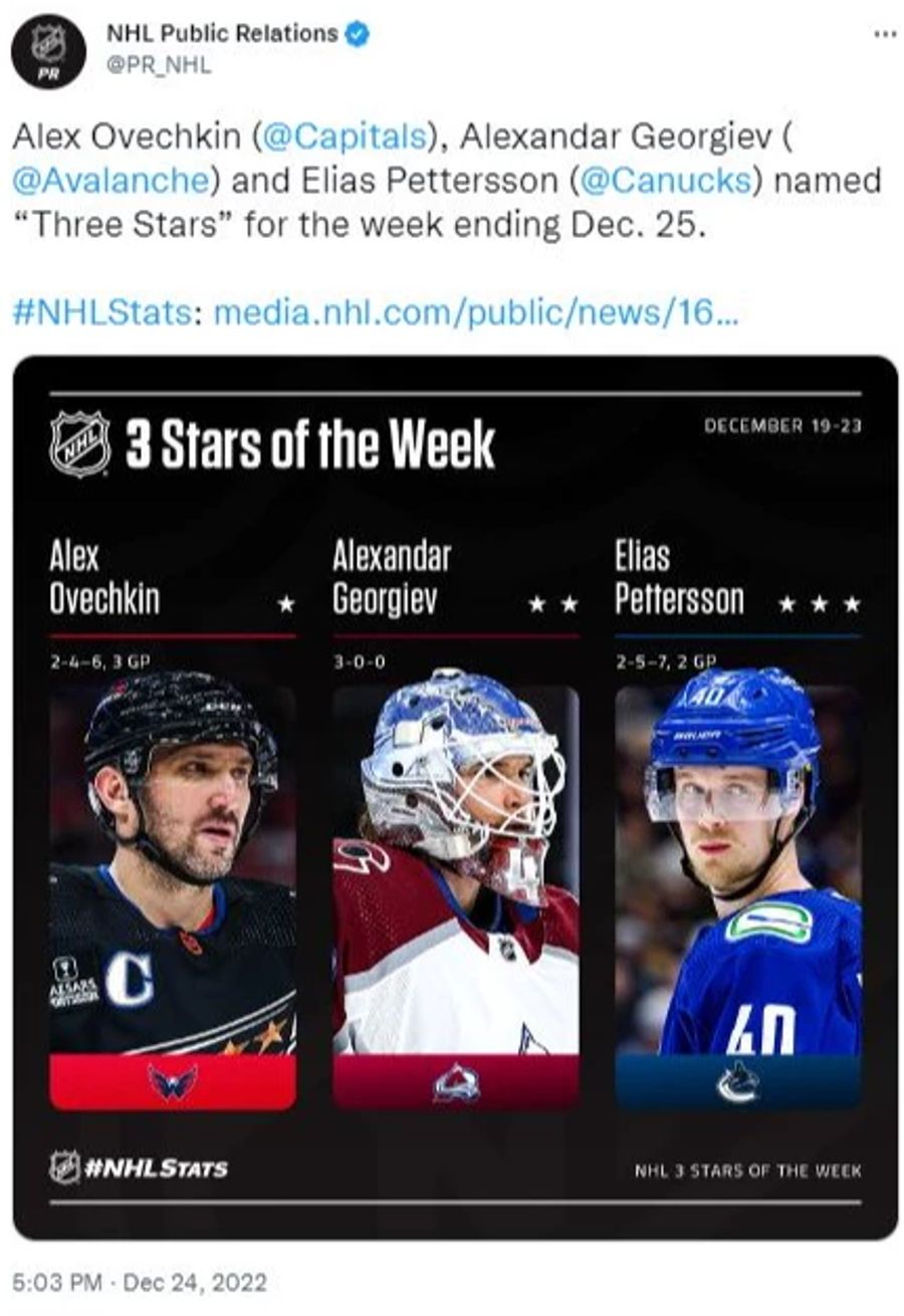 Dafür wird Owetschkin ordentlich gefeiert und von der NHL zum Spieler der Woche ...