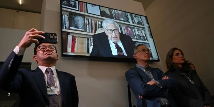 Ex-US-Aussenminister Henry Kissinger per Videoschaltung in Davos Ex-US-Aussenminister Henry Kissinger per Videoschaltung in Davos