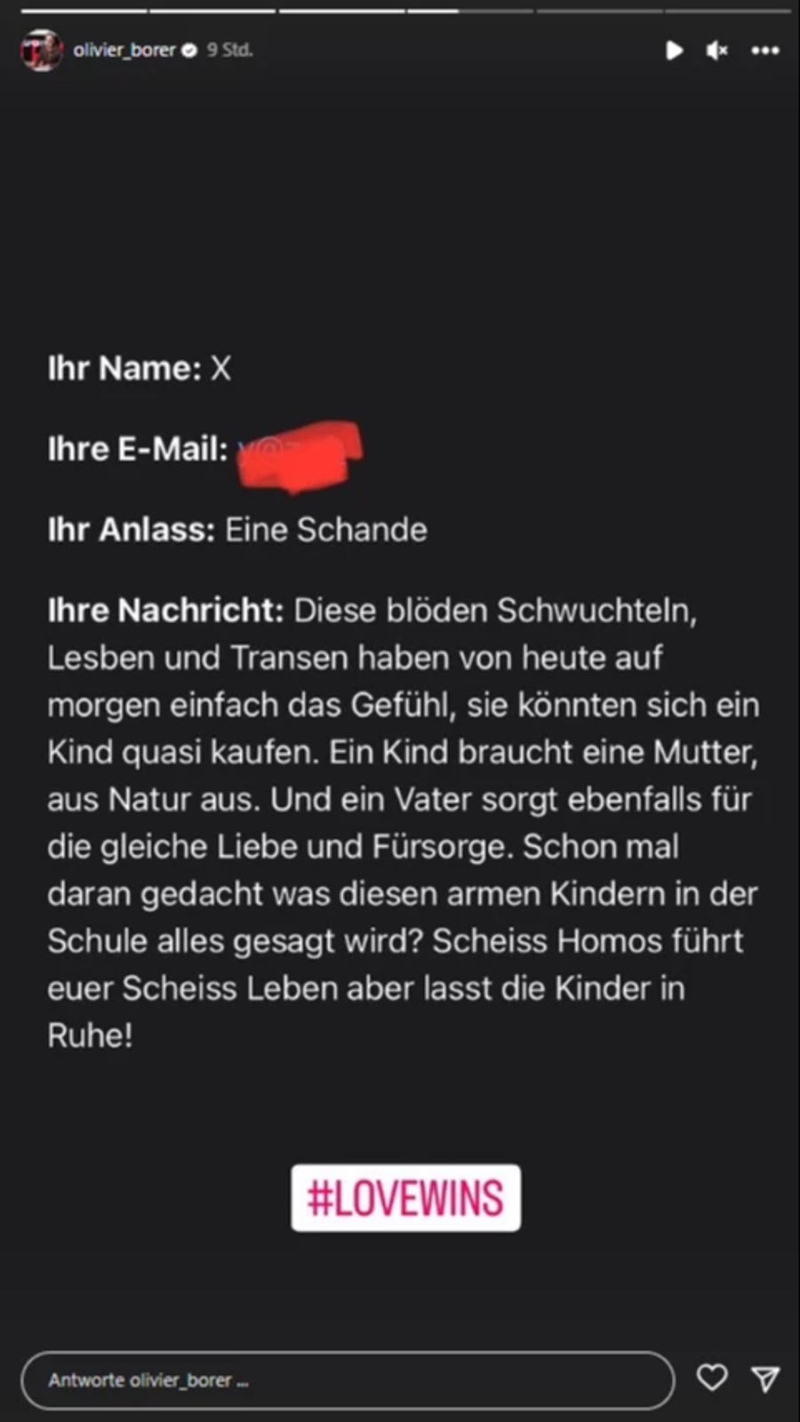 Solche grausamen Mails erhält Olivier Borer aufgrund der Leihmutterschaft.