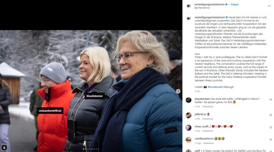 Das deutsche Verteidigungsministerium ist auch auf das inoffizielle Instagram-Konto hereingefallen.