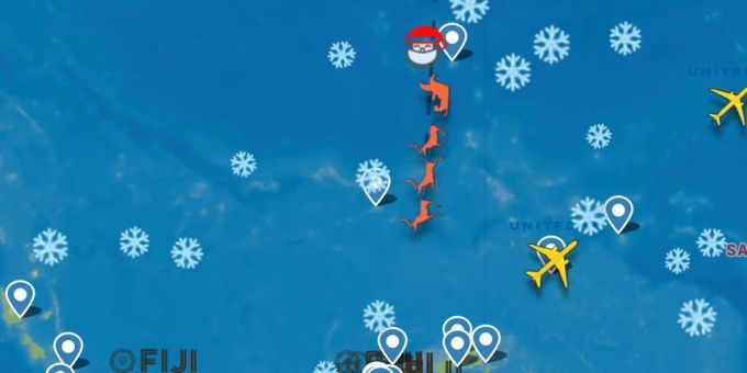 Die amerikanische Luftwehr zeigt mit Computeranimationen die Flugroute des Weihnachtsmannes. Flugwehr