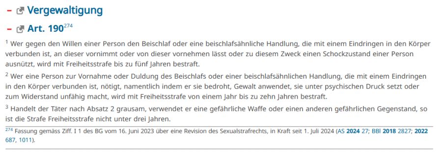 Der Tatbestand der Vergewaltigung ist nun geschlechterneutral formuliert.