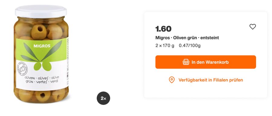 Das Design der M-Budget-Oliven in der Migros wurde angepasst.