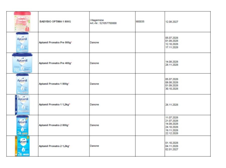 Auch viele Aptamil-Pulver von Danone wurden zurückgerufen.