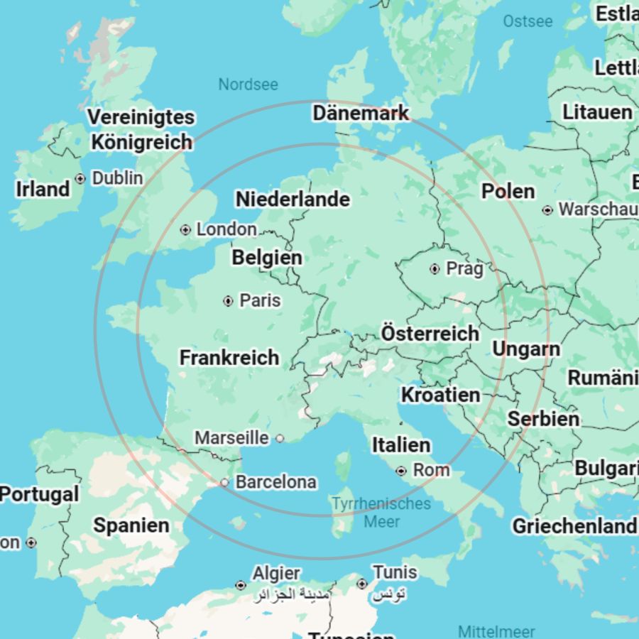 800 km Luftlinie Bern