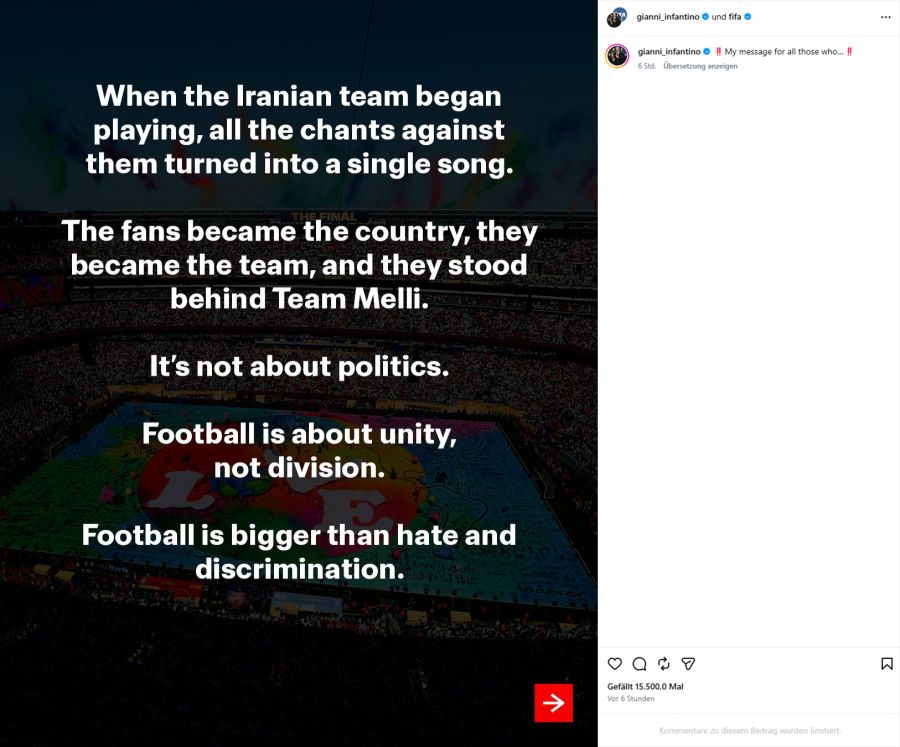 Gianni Infantino auf Instagram.