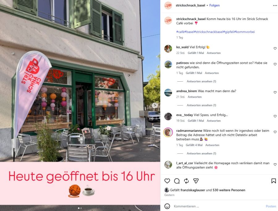 Seit Samstag gibt es in der Nähe des Badischen Bahnhofs ein Strickcafé: das «Strick Schnack».