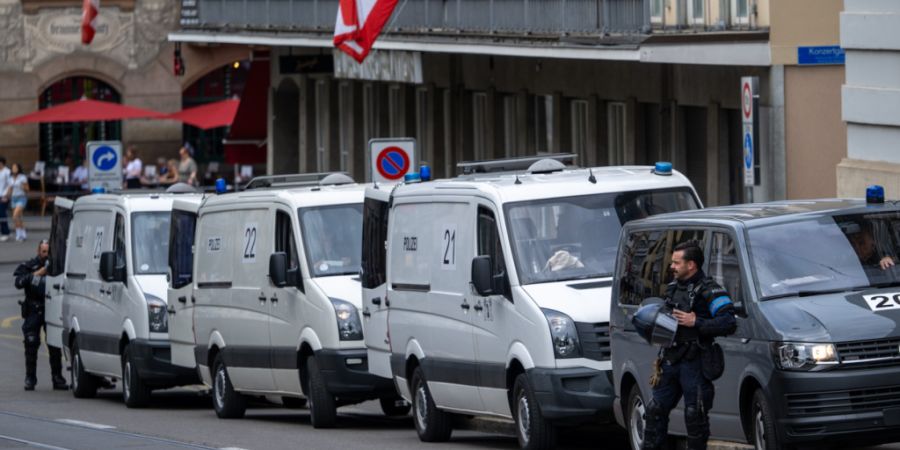 Die Polizei zeigt an der Pro-Palästina-Demonstration in Basel grosse Präsenz.