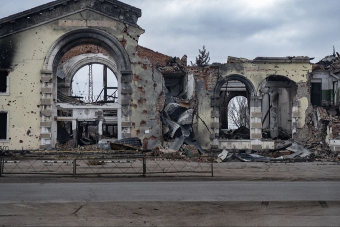 Der Krieg in der Ukraine hinterlässt seine Spuren wie hier in der Stadt Kostyantynivka, in der Donetsk Region. Ukraine Krieg