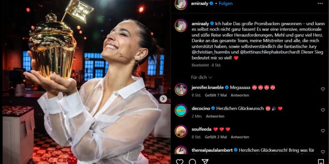 Amira Aly sichert sich bei «Das grosse Promibacken» den Sieg. das grosse promibacken siegerin