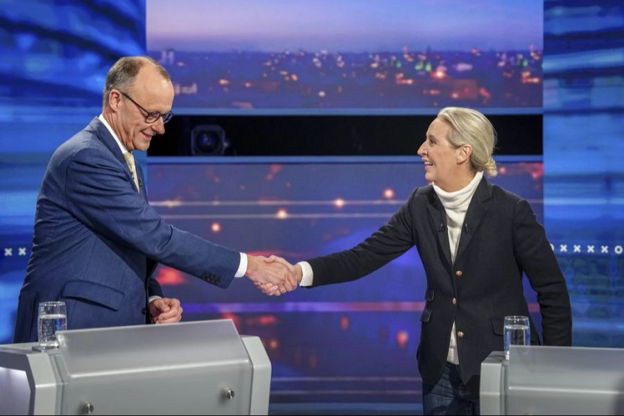 Merz Weidel Handschlag Bundestagswahl