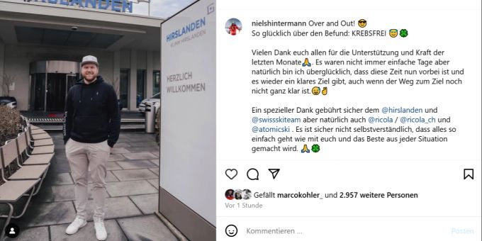Niels Hintermann verkündet die freudige Nachricht auf Social Media. Niels Hintermann