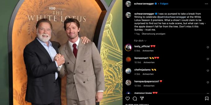Arnold Schwarzenegger witzelt über die Nacktszene seines Sohnes. arnold schwarzenegger