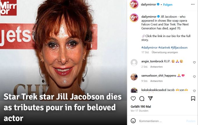 Hollywood trauert um Schauspielerin Jill Jacobson. schauspielerin jill jacobson