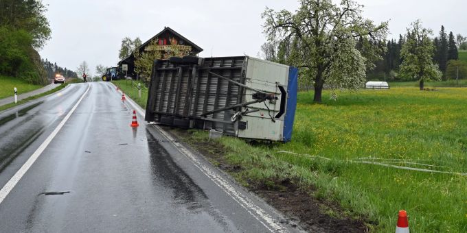 Säuli stirbt - Mit Schweinen beladener Anhänger kippt in Menznau LU