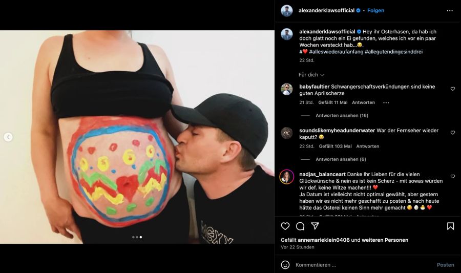 Alexander Klaws und seine Frau Nadja zeigen sich mit Babybauch.